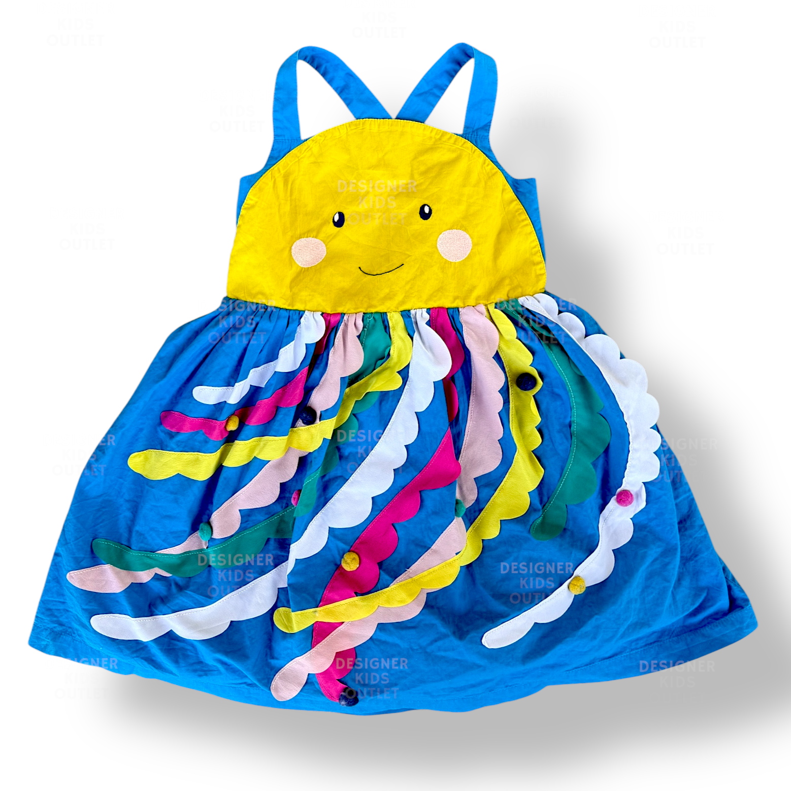 Girls Pinafore Dress Moroccan Blue | Jellyfish Appliqué Summer Dress