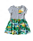Mini Boden Girls Dress – Short-Sleeve Hotchpotch, Flared Skirt & Breton Stripes Multi Coastal Farm