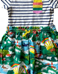 Mini Boden Girls Dress – Short-Sleeve Hotchpotch, Flared Skirt & Breton Stripes Multi Coastal Farm