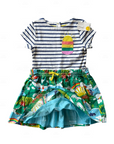 Mini Boden Girls Dress – Short-Sleeve Hotchpotch, Flared Skirt & Breton Stripes Multi Coastal Farm