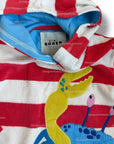 Mini Boden Kids' Striped Hooded Long Sleeve Cover-Up with Crab Appliqué - Bright Red & White