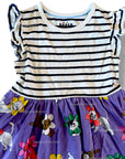 Mini Boden Girls Posie Frill Flower Cats Sleeve Dress - Aster Purple
