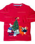 Mini Boden Girls Holiday Appliqué Long Sleeve Shirt - Christmas Red