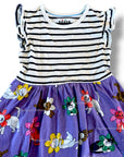 Mini Boden Girls Posie Frill Flower Cats Sleeve Dress - Aster Purple