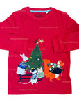 Mini Boden Girls Holiday Appliqué Long Sleeve Shirt - Christmas Red