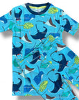 Mini Boden Boys Snug Short John Pajamas - Caribbean Blue Rays