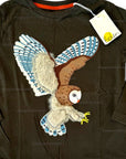 Mini Boden Boys Owl Appliqué Long Sleeve Tee – Dark Olive