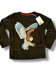 Mini Boden Boys Owl Appliqué Long Sleeve Tee – Dark Olive