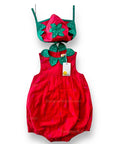 NWT Mini Baby Boden Strawberry Romper & Hat Set, Red