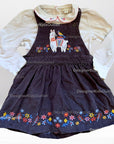 Pre-Loved JoJo Maman Bébé Duck Embroidered Cord Brown Lama and Flowers Pinnie