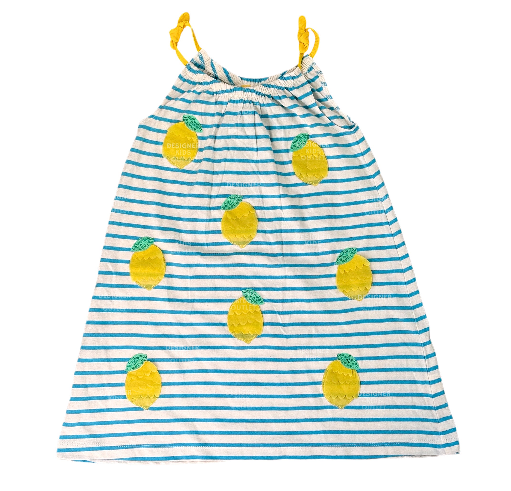 Mini Boden Girls Blue and White Stripes Dress with Lemon Appliqué