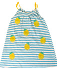 Mini Boden Girls Blue and White Stripes Dress with Lemon Appliqué