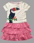 NWOT Mini Boden Tiered Skirt Appliqué Dress - Ivory Toucan