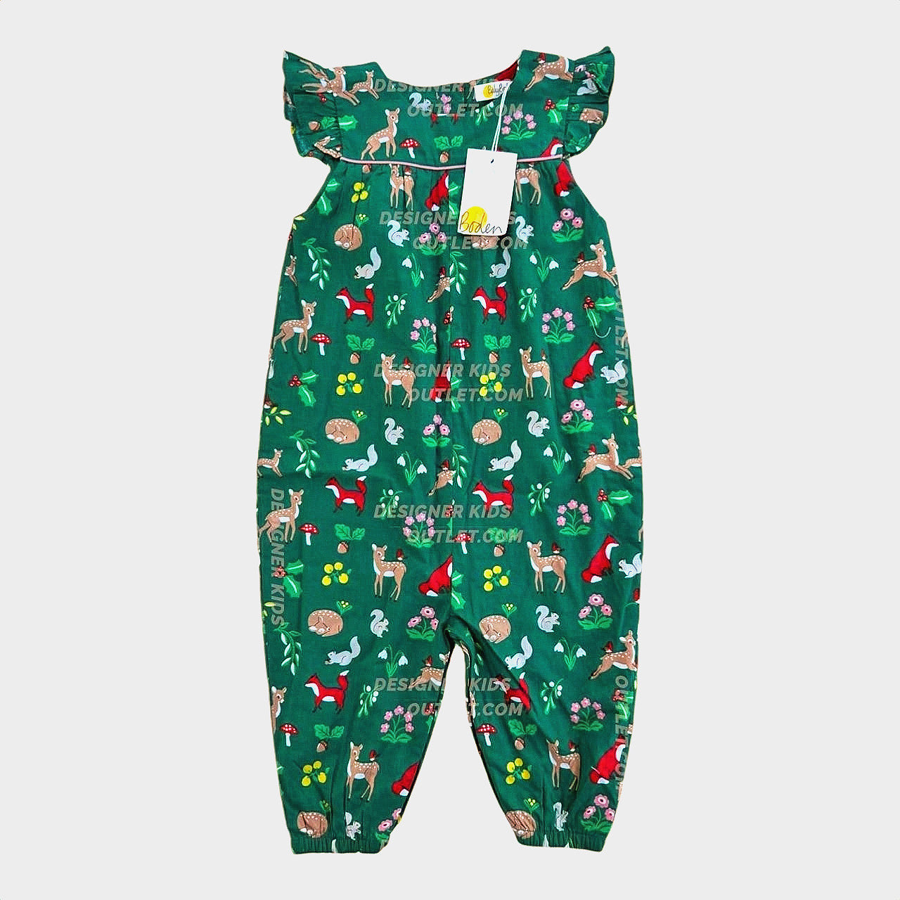 NWT Mini Boden Green Woodland Critters Romper Size 9-12 Months