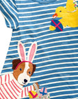 Mini Boden Girls Fun Big Appliqué Dress – Bluebell/Ivory Guinea Pigs