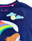 Mini Boden Girls Surfing T-shirt the Spectrum Ocean Rainbow Appliqué Wave