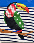 Mini Boden Tropical Toucan Striped Appliqué T-Shirt – Blue & White