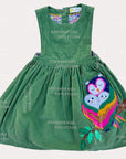 Mini Boden Appliqué Cord Pinafore Dress Olive Green Owls Pinnie