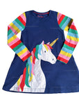 Mini Boden Girls Navy Unicorn Appliqué Dress | Sizes 2–12Y