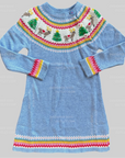 Mini Boden Girls Christmas Charm Reindeer Wonderland Long-Sleeved Dress - Sky Blue