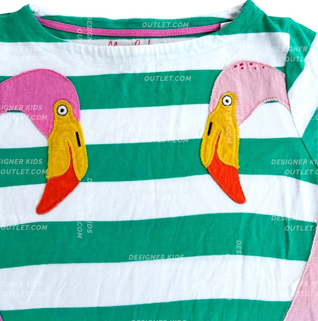 Mini Boden Flamingo Tunic Short-Sleeved Green Tunic with Flamingo Appliqué  – Designer Kids Outlet