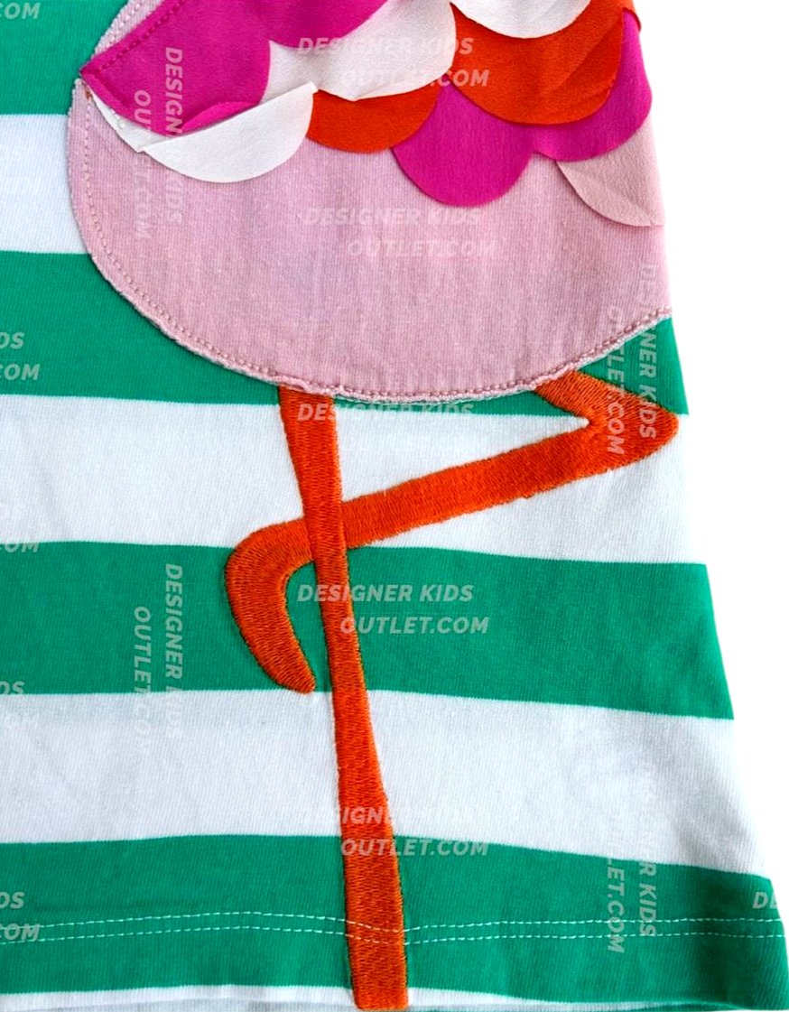 Mini Boden Flamingo Tunic Short-Sleeved Green Tunic with Flamingo Appliqué  – Designer Kids Outlet