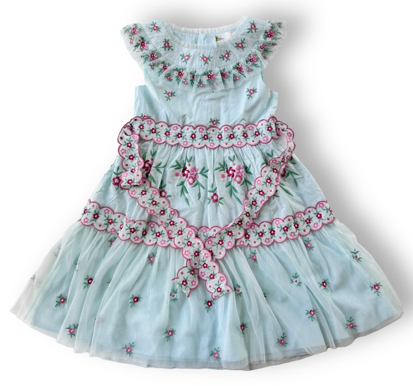 Mini Boden Girls Pale Blue Ditsy Floral Embroidered Tulle Party Dress Teal Designer Kids Outlet Mini Boden Girls Pale Blue Ditsy Floral Embroidered Tulle Party Dress Teal Designer Kids Outlet