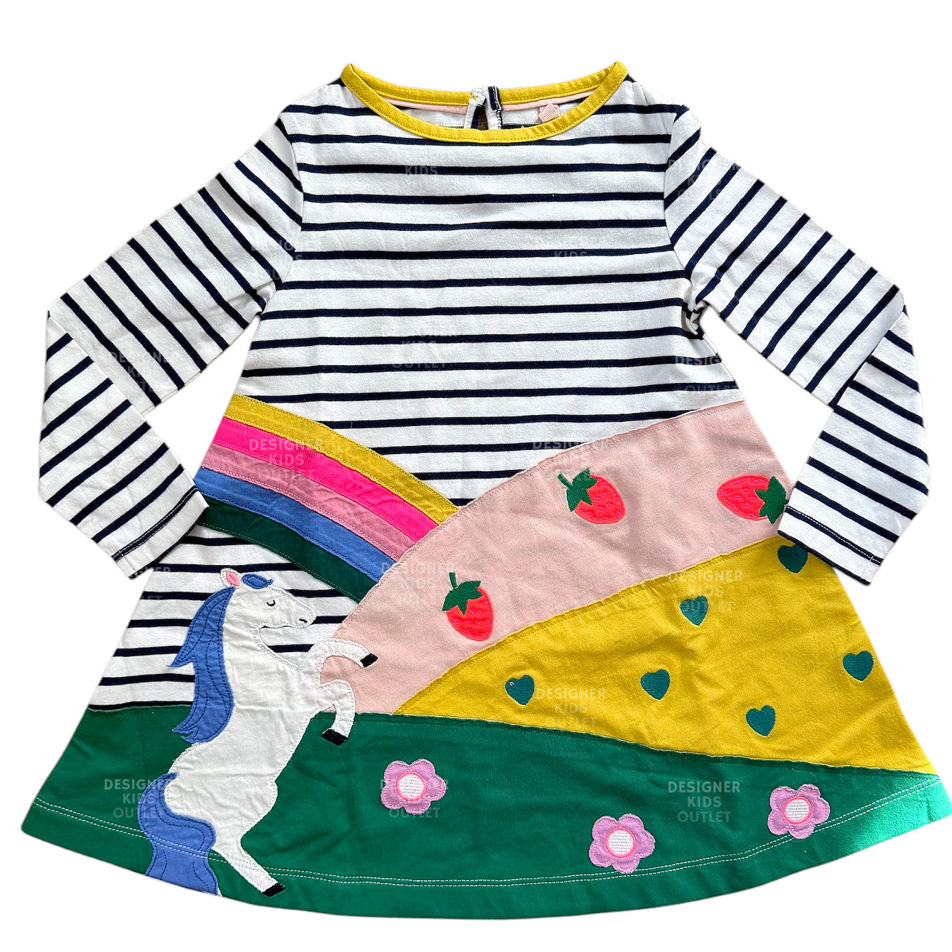 Girls Horse Dress Rainbow Stripe | Jersey Dress Flowers