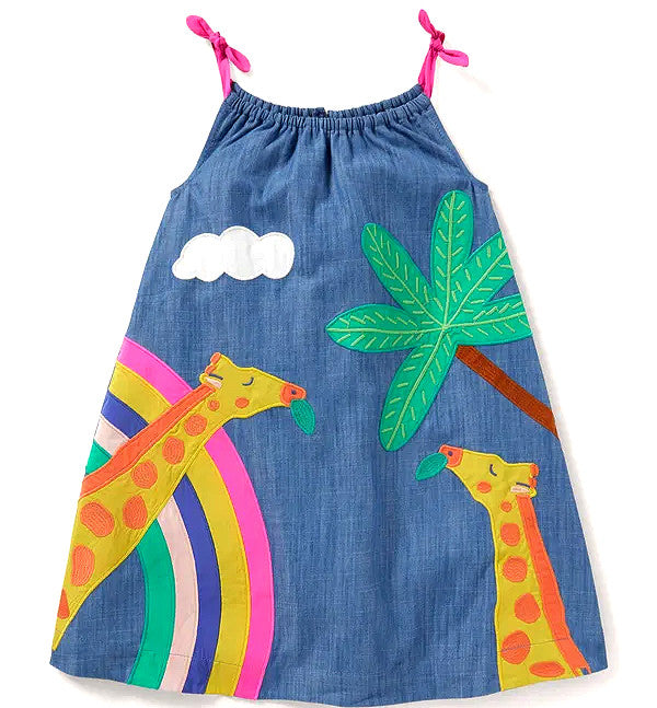Mini Boden Girls Appliqu Chambray Giraffe Denim Dress - Muted Blue Designer Kids Outlet Mini Boden Girls Appliqu Chambray Giraffe Denim Dress - Muted Blue Designer Kids Outlet