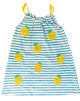 Mini Boden Girls Blue and White Stripes Dress with Lemon Appliqué