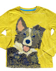 Mini Boden Boys Superstitch T-shirt in Sweetcorn Yellow Dog T Shirt Long Sleeve