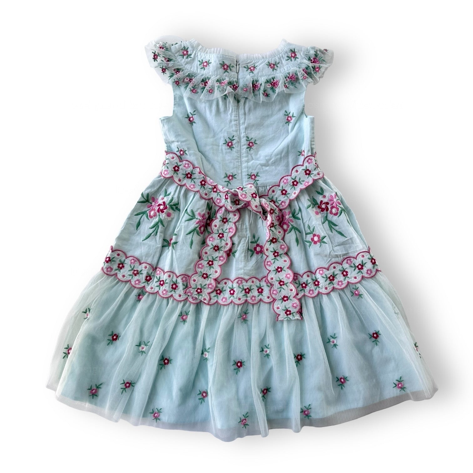 open lace back dress Mini Boden Girls Pale Blue Ditsy Floral Embroidered Tulle Party Dress Teal  – Designer Kids Outlet