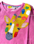 Mini Boden Girls Front & Back Big Appliqué Pink Giraffe Tee