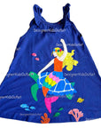 Mini Boden Girls Appliqué Mermaid Tank Dress With Ruffles & Navy Sea Turtles