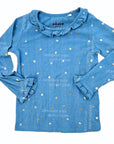 NWOT Mini Boden Twinkle Ribbed Azure with Gilded Stars Top