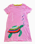 Pre-Loved Mini Boden Pink Stripe Applique Girls Turtle Dress