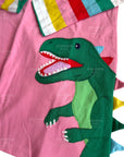 Mini Boden Girls' Pink Dino Tunic with Stripe Sleeves Dress