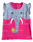 Mini Boden Flutter Appliqué T-Shirt Bright Camellia Pink Elephant