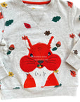 Mini Boden Boys Squirrel Sweatshirt Fall Leaf - Gray & Red