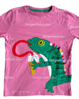 Mini Boden Girls Pink Chameleon Shirt Eating Ice Cream Cone Appliqué Tee