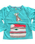 Mini Boden Mouse Ballerina Dreams Pea In the Pod Teal Top Shirt Appliqué Girls