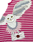 Mini Boden Girls Harry Potter Stripy Appliqué Hedwig Owl Dress Pink Sorbet/Ivory