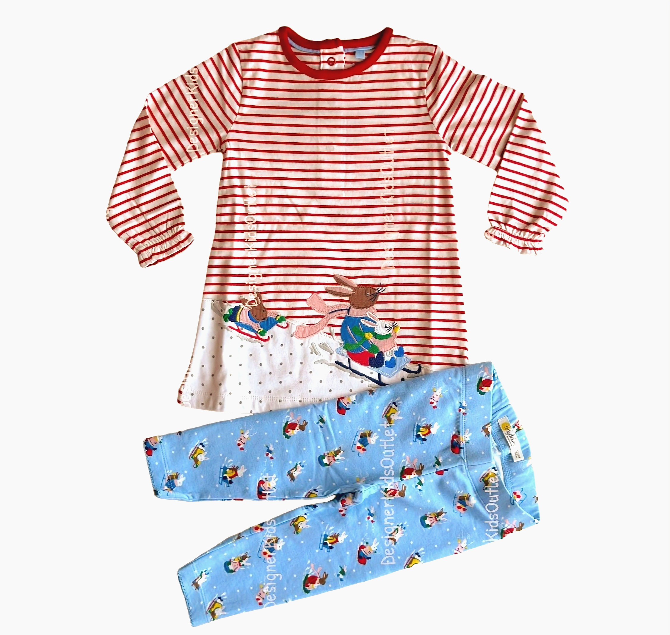 Mini Boden Girls Play Set Sky Blue Snow Bunnies Sledding And