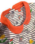 Mini Boden Girls Printed Jersey Collared Dress Multi Bunny Stripe With Flowers