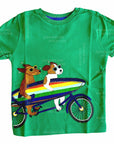 Mini Boden Boys Appliqué Bike Riding Surfboard Dog T-Shirt - Fresh Green
