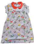 Mini Boden Girls Printed Jersey Collared Dress Multi Bunny Stripe With Flowers