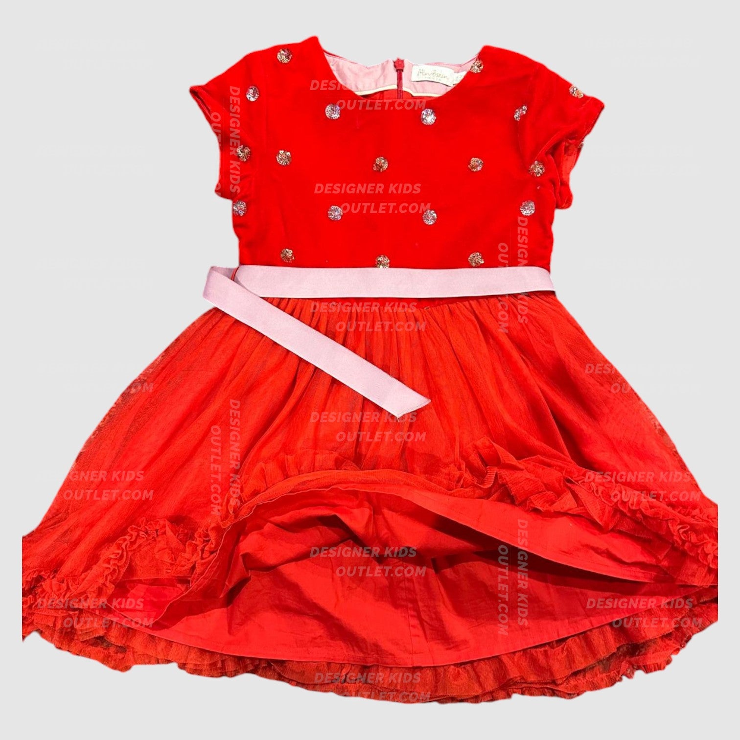 Pre-Loved Mini Boden Velvet Dress with Sequin Polka Dots Holiday Red