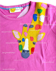 Mini Boden Girls Front & Back Big Appliqué Pink Giraffe Tee
