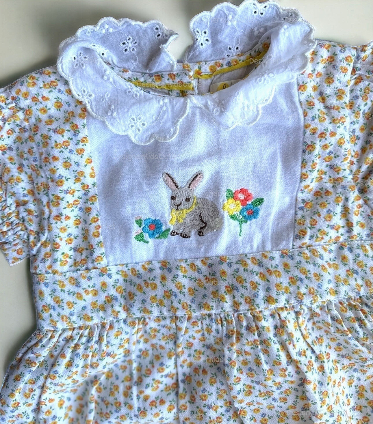 mini boden rabbit dress Mini Boden Heirloom Bunny Dress Long Sleeve Sz 5-6Y Blue Peter Pan Collar Easter