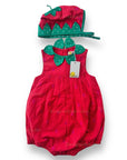 NWT Mini Baby Boden Strawberry Romper & Hat Set, Red